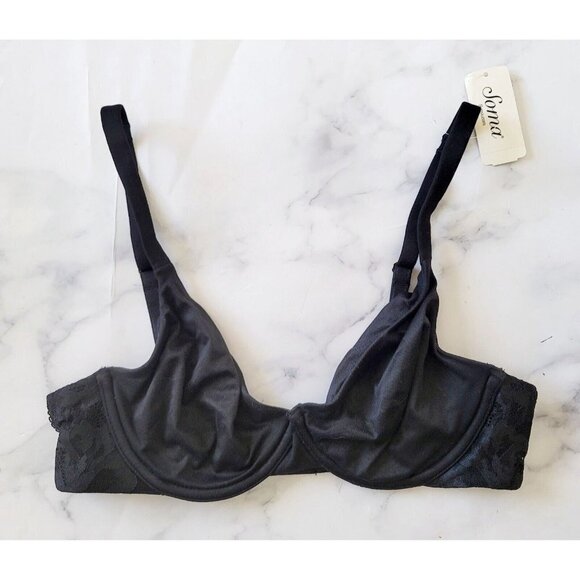 Soma Embraceable Signature Lace Unlined Perfect Coverage Underwire Black Bra 32C - Picture 1 of 10